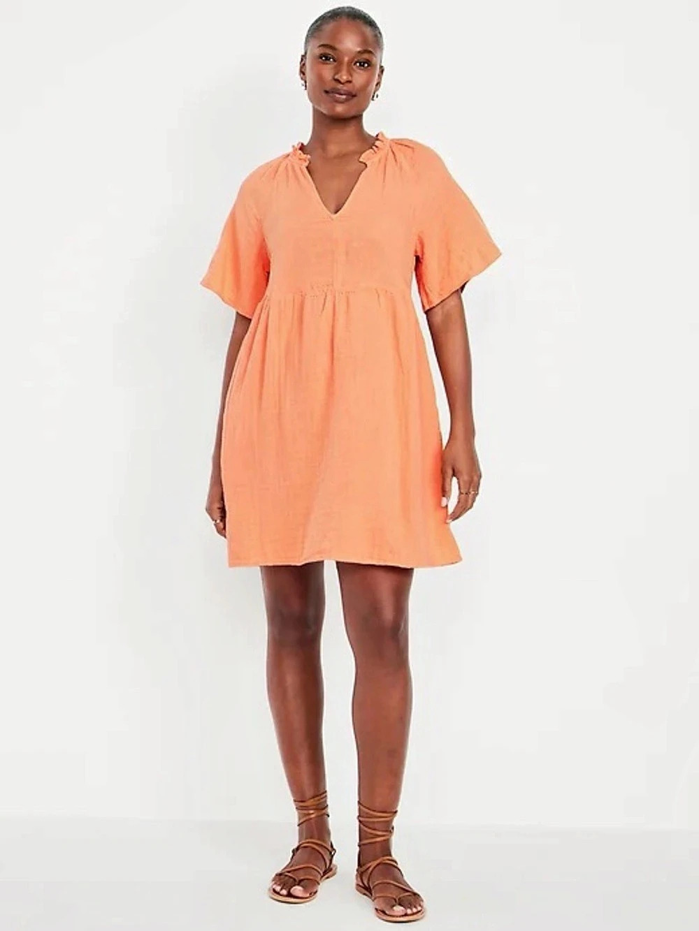 Pre-Owned Old Navy Crinkle Gauze Mini Swing Dress Orange Size Small Like New